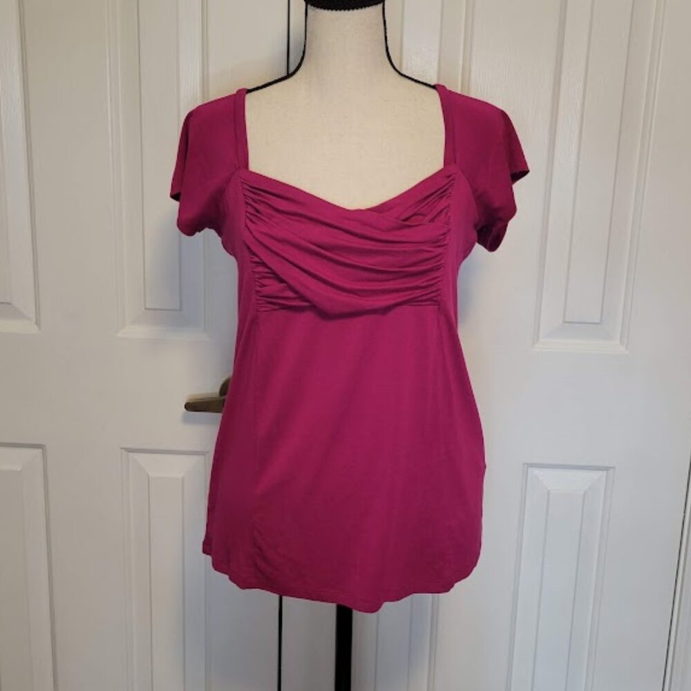 Kenneth Cole Magenta Ruched Draped Empire Waist Top Large